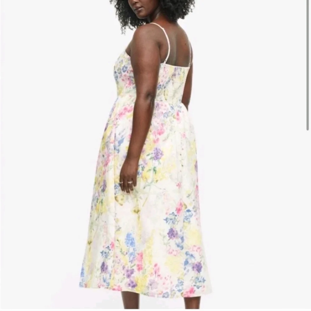 H&M Linen & Cotton Blend Floral Midi Dress Garden Tea Party Feminine Pastel XL - Picture 2 of 14